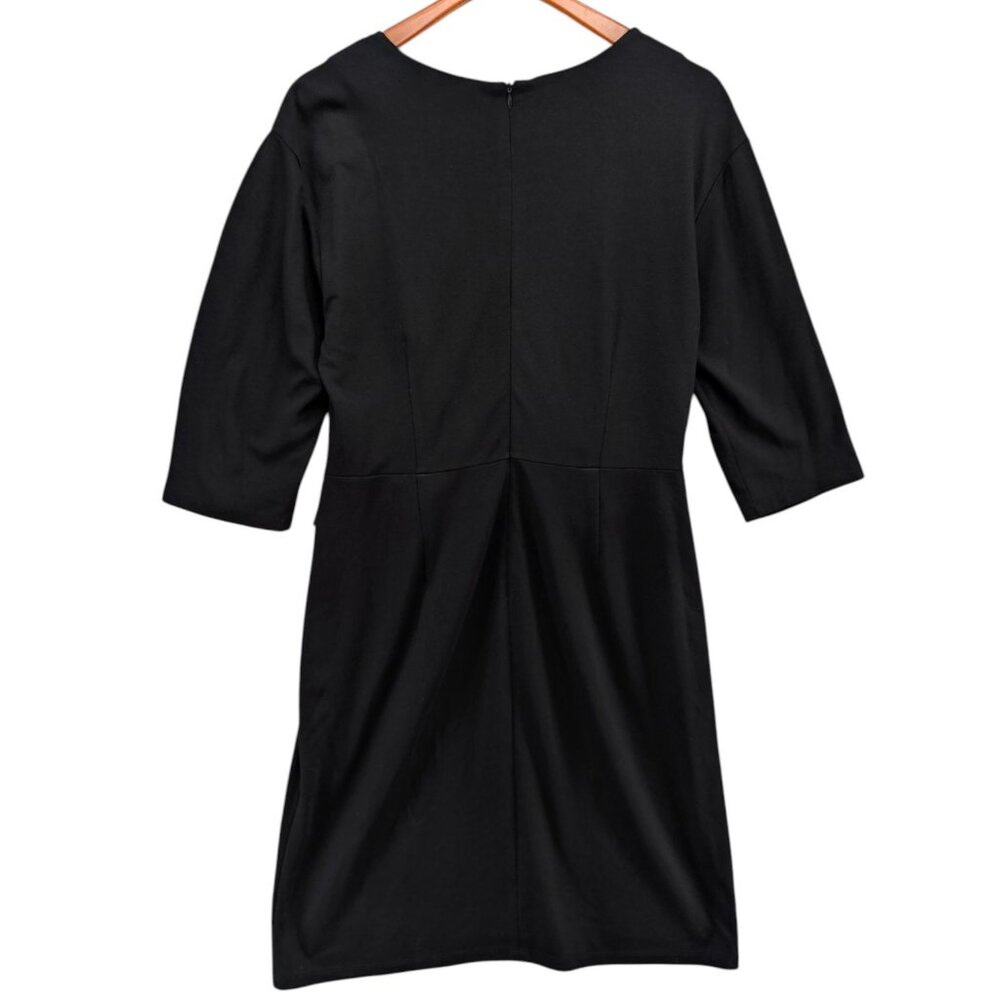 Eloquii Dress Solid Black 3/4 Sleeve Draped Front Knee Length Size 18 - Picture 2 of 11